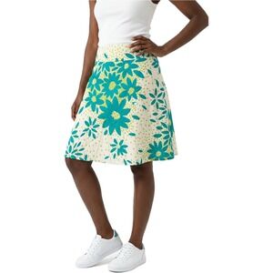 Kim Rogers Womens Size 12 Teal Green Floral A-Line Skirt Cotton Blend Side Zip